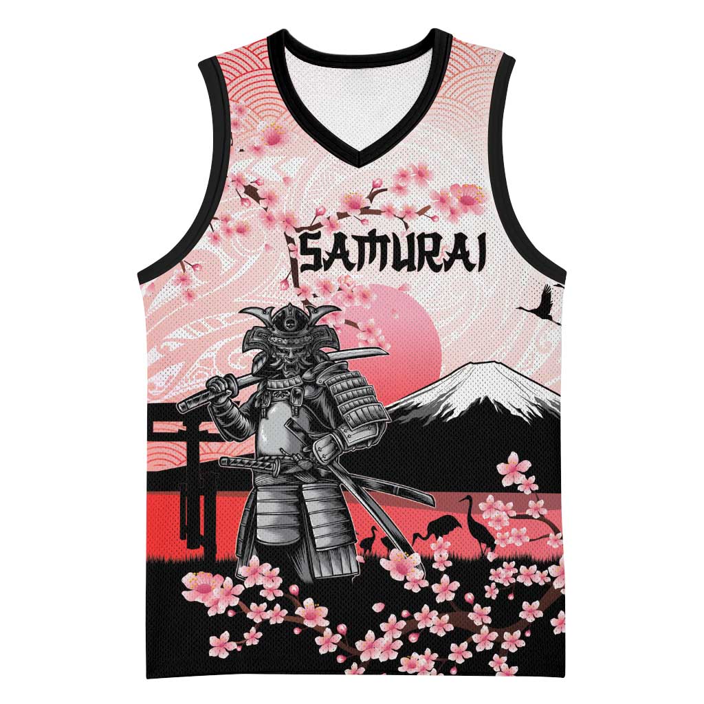Personalised Japan Samurai Warrior Basketball Jersey Japanese Cherry Blossom Polynesian Pattern - Polynesian Pride