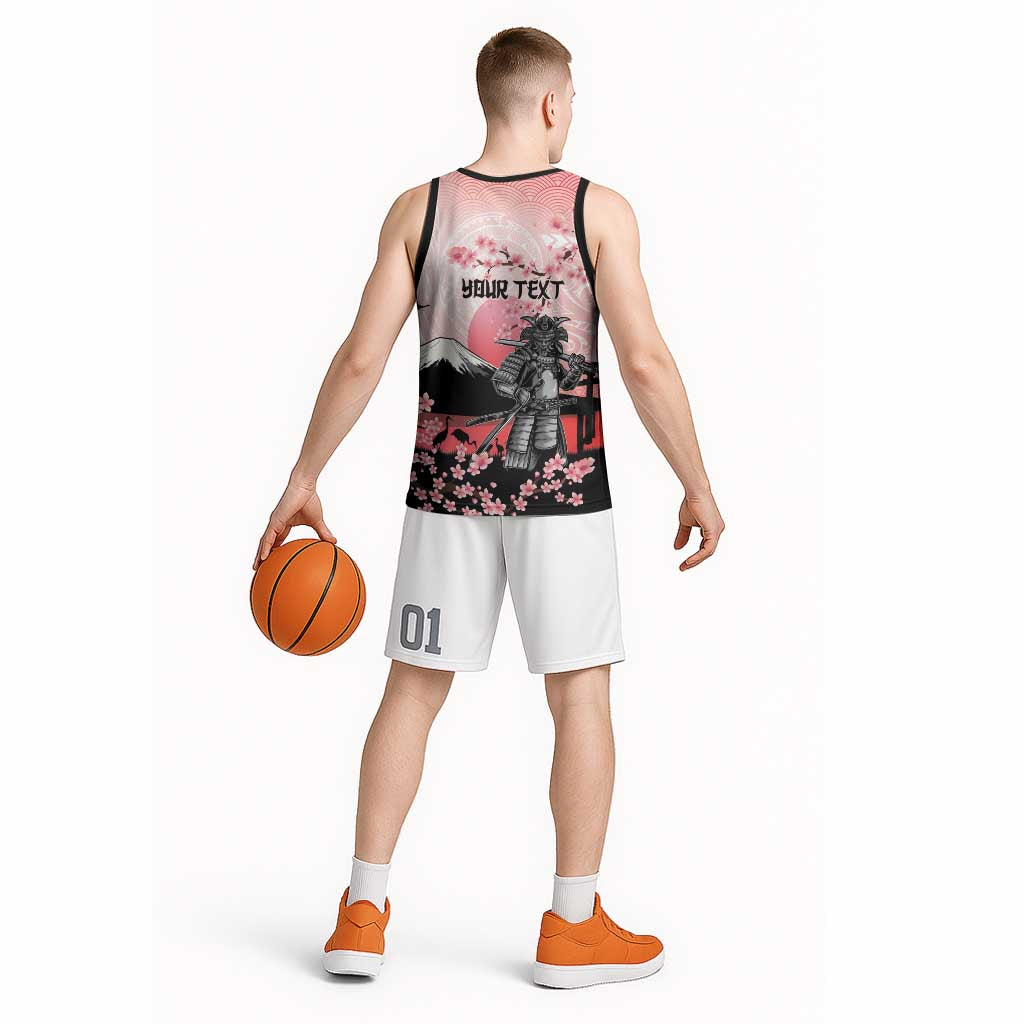 Personalised Japan Samurai Warrior Basketball Jersey Japanese Cherry Blossom Polynesian Pattern - Polynesian Pride