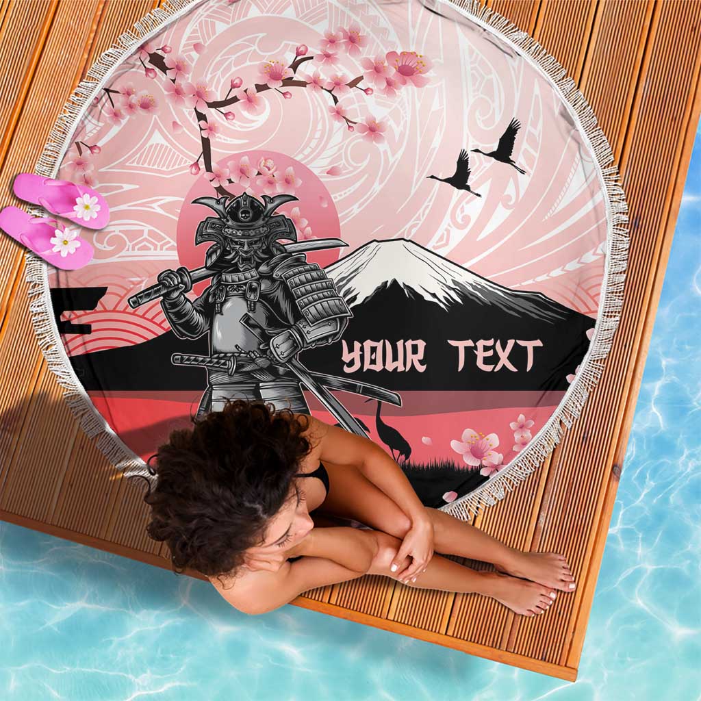 Personalised Japan Samurai Warrior Beach Blanket Japanese Cherry Blossom Polynesian Pattern - Polynesian Pride