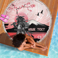 Personalised Japan Samurai Warrior Beach Blanket Japanese Cherry Blossom Polynesian Pattern - Polynesian Pride