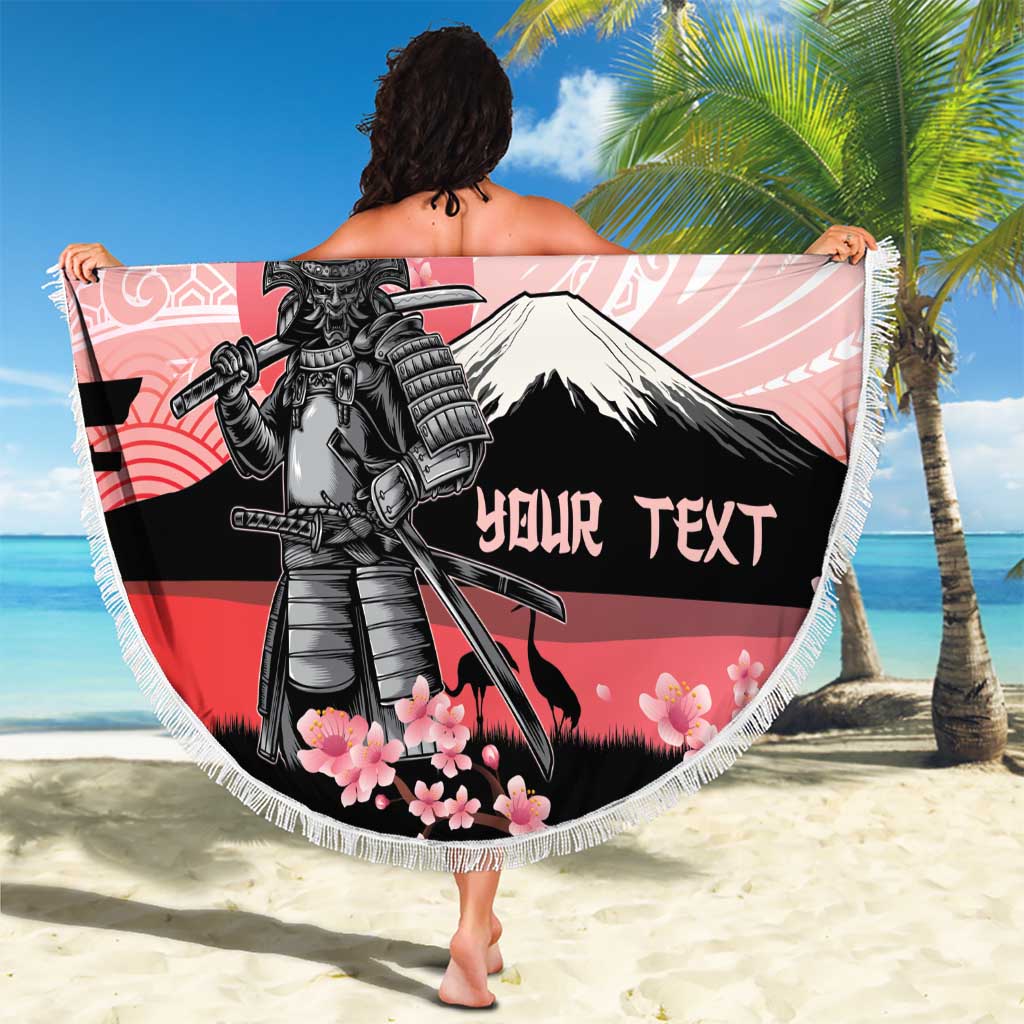 Personalised Japan Samurai Warrior Beach Blanket Japanese Cherry Blossom Polynesian Pattern - Polynesian Pride