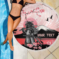 Personalised Japan Samurai Warrior Beach Blanket Japanese Cherry Blossom Polynesian Pattern - Polynesian Pride