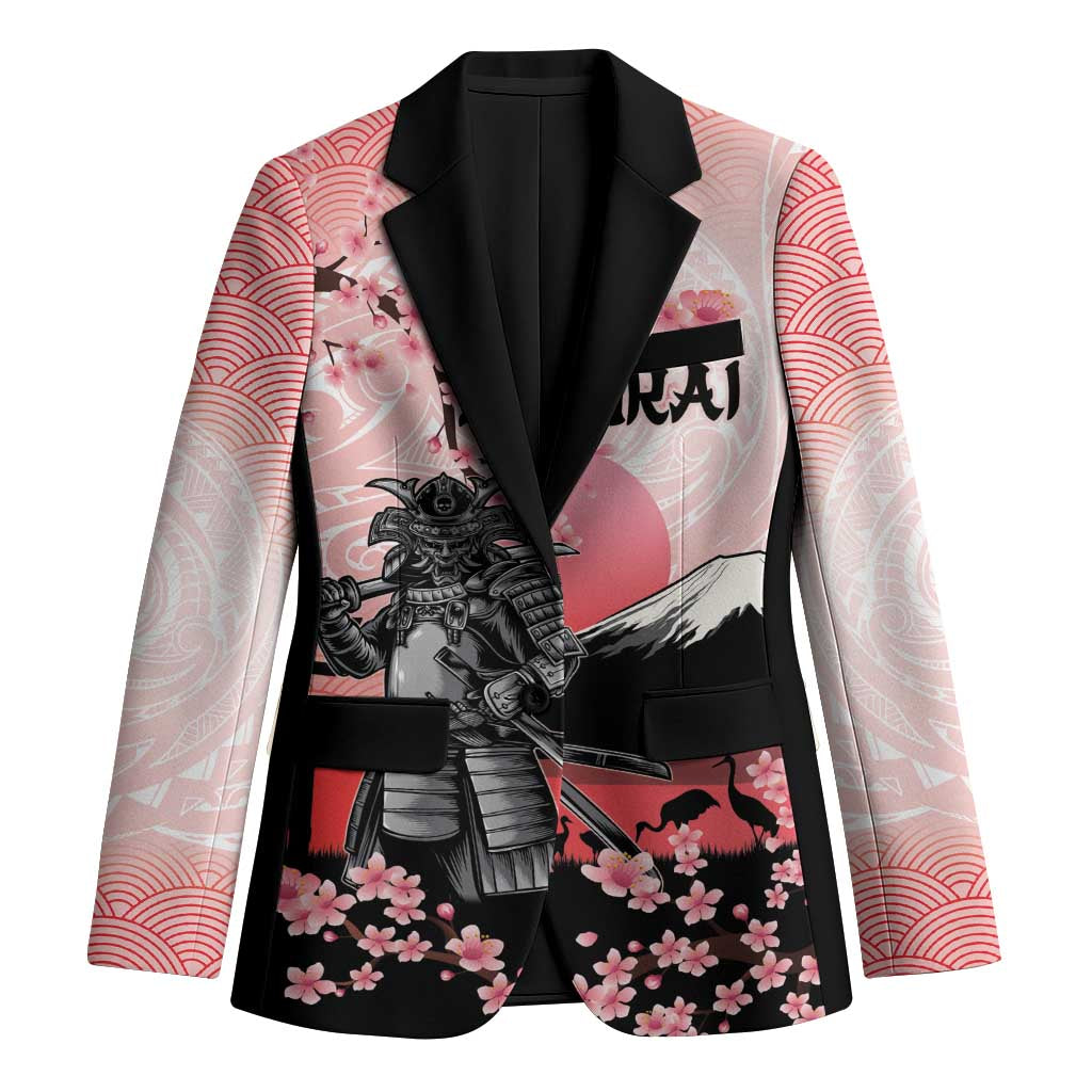 Personalised Japan Samurai Warrior Blazer Japanese Cherry Blossom Polynesian Pattern - Polynesian Pride