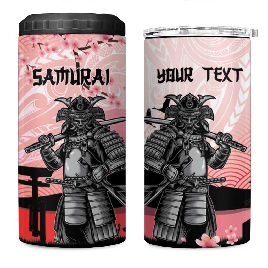 Personalised Japan Samurai Warrior 4 in 1 Can Cooler Tumbler Japanese Cherry Blossom Polynesian Pattern - Polynesian Pride