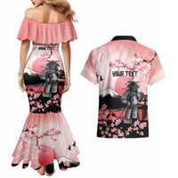 Personalised Japan Samurai Warrior Couples Matching Mermaid Dress and Hawaiian Shirt Japanese Cherry Blossom Polynesian Pattern - Polynesian Pride