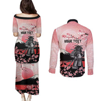 Personalised Japan Samurai Warrior Couples Matching Puletasi and Long Sleeve Button Shirt Japanese Cherry Blossom Polynesian Pattern LT14 - Polynesian Pride
