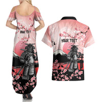 Personalised Japan Samurai Warrior Couples Matching Summer Maxi Dress and Hawaiian Shirt Japanese Cherry Blossom Polynesian Pattern - Polynesian Pride