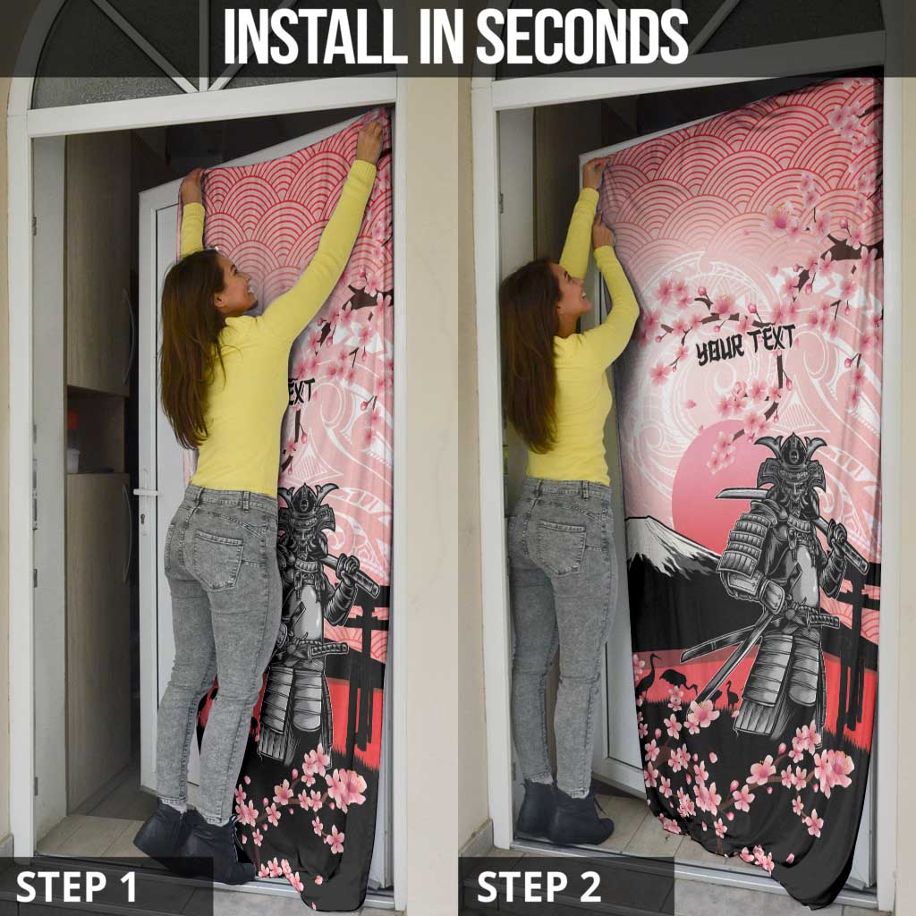 Personalised Japan Samurai Warrior Door Cover Japanese Cherry Blossom Polynesian Pattern - Polynesian Pride
