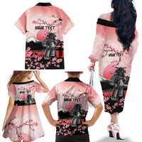 Personalised Japan Samurai Warrior Family Matching Off The Shoulder Long Sleeve Dress and Hawaiian Shirt Japanese Cherry Blossom Polynesian Pattern - Polynesian Pride