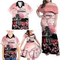 Personalised Japan Samurai Warrior Family Matching Off Shoulder Maxi Dress and Hawaiian Shirt Japanese Cherry Blossom Polynesian Pattern - Polynesian Pride
