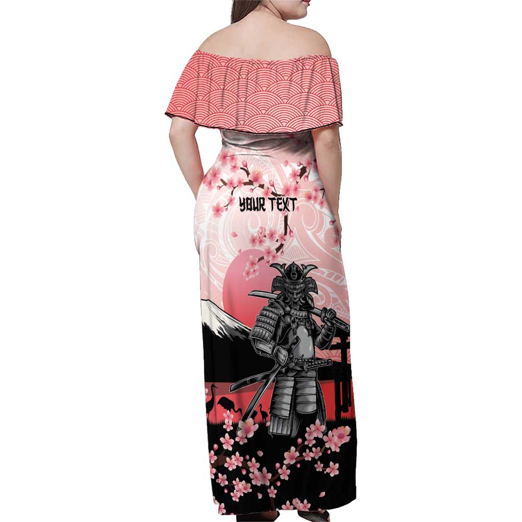 Personalised Japan Samurai Warrior Family Matching Off Shoulder Maxi Dress and Hawaiian Shirt Japanese Cherry Blossom Polynesian Pattern - Polynesian Pride