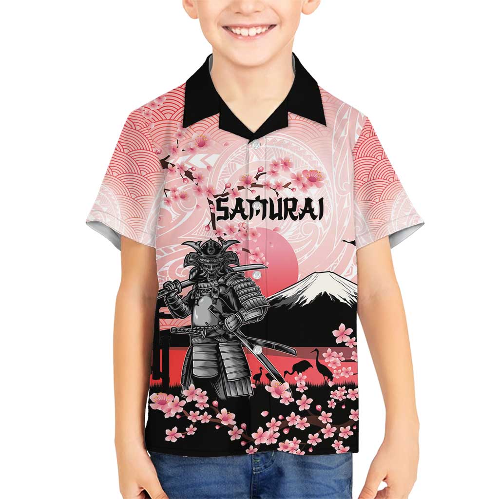 Personalised Japan Samurai Warrior Family Matching Tank Maxi Dress and Hawaiian Shirt Japanese Cherry Blossom Polynesian Pattern - Polynesian Pride