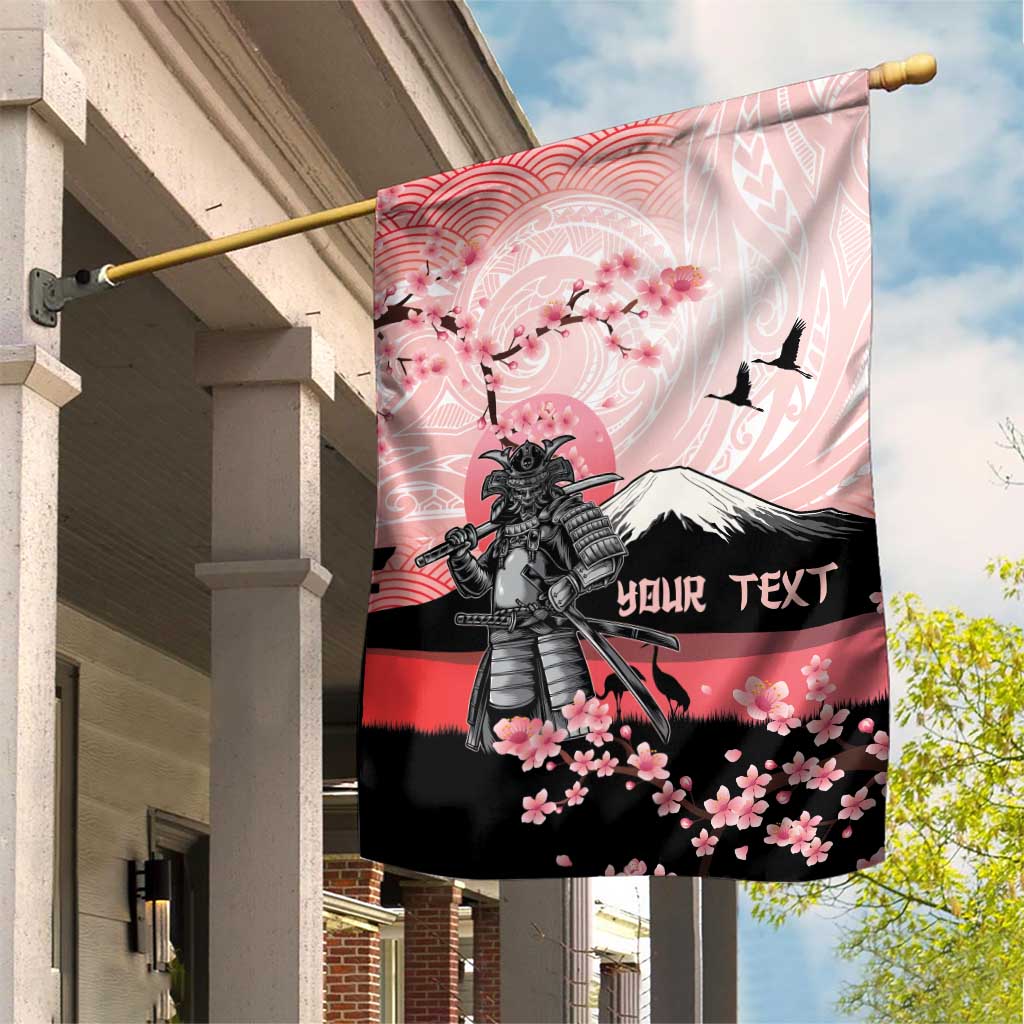 Personalised Japan Samurai Warrior Garden Flag Japanese Cherry Blossom Polynesian Pattern - Polynesian Pride