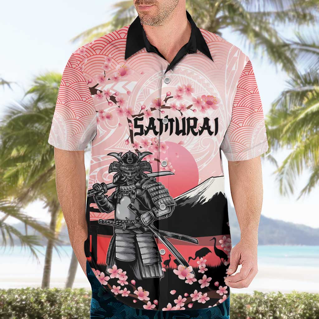 Personalised Japan Samurai Warrior Hawaiian Shirt Japanese Cherry Blossom Polynesian Pattern - Polynesian Pride