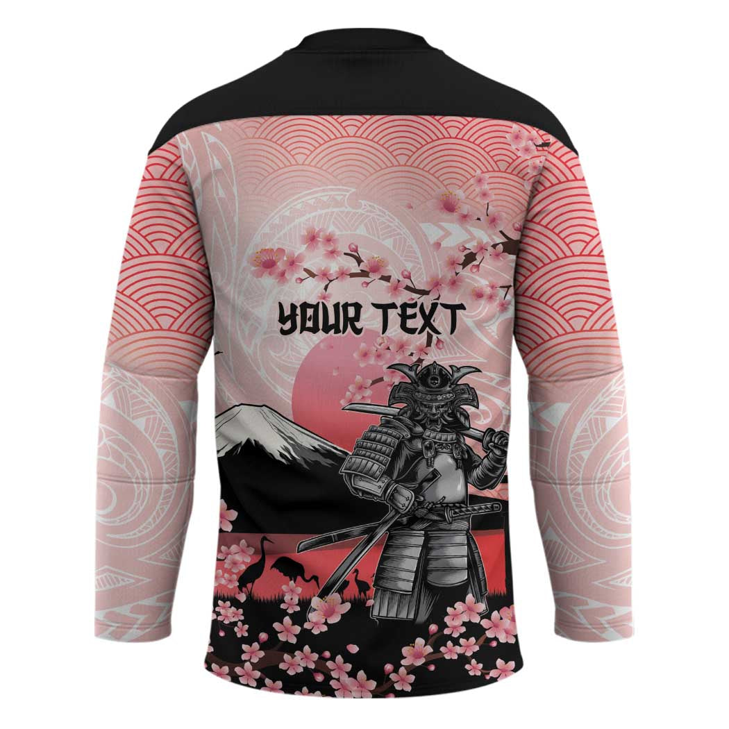 Personalised Japan Samurai Warrior Hockey Jersey Japanese Cherry Blossom Polynesian Pattern - Polynesian Pride