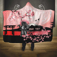 Personalised Japan Samurai Warrior Hooded Blanket Japanese Cherry Blossom Polynesian Pattern - Polynesian Pride