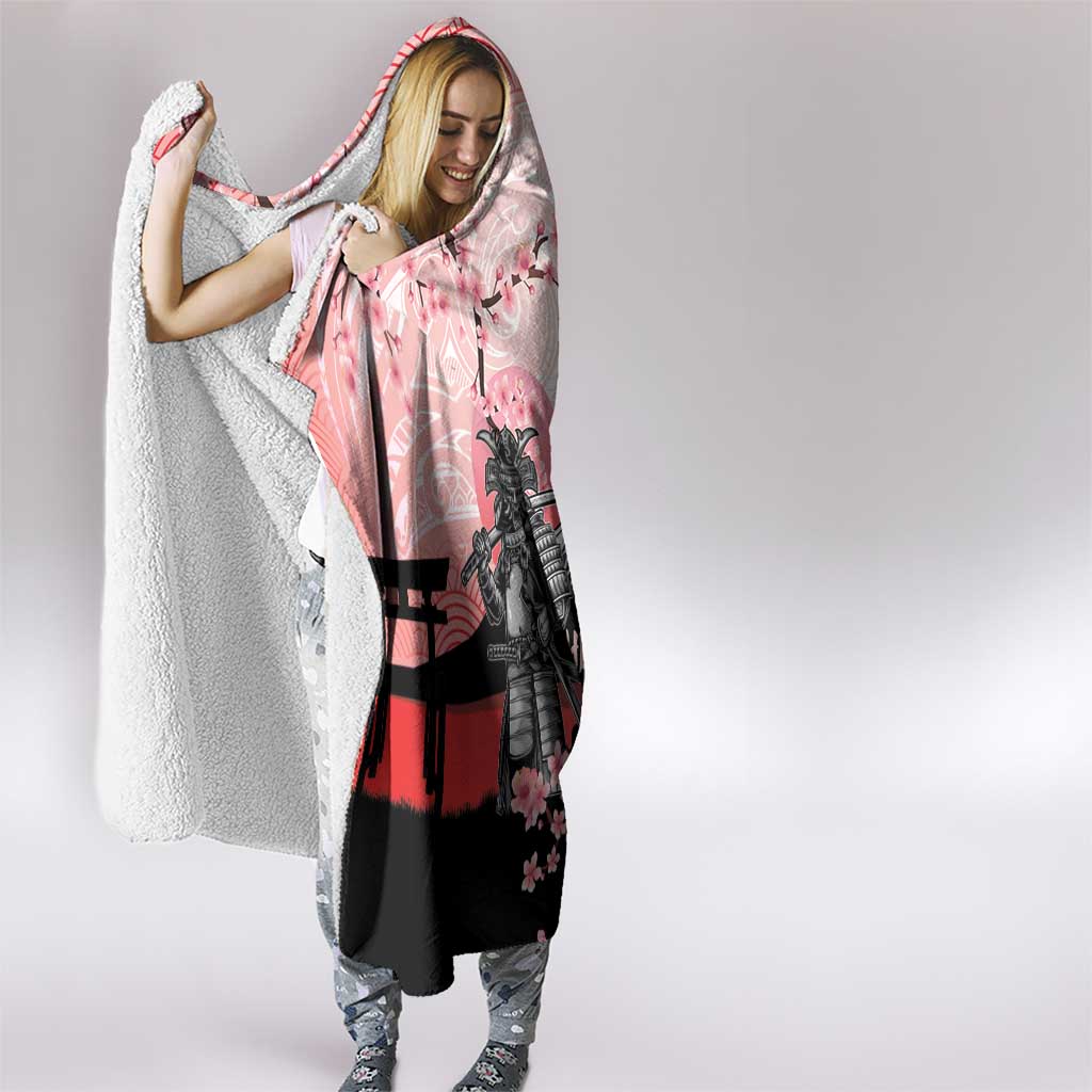 Personalised Japan Samurai Warrior Hooded Blanket Japanese Cherry Blossom Polynesian Pattern - Polynesian Pride