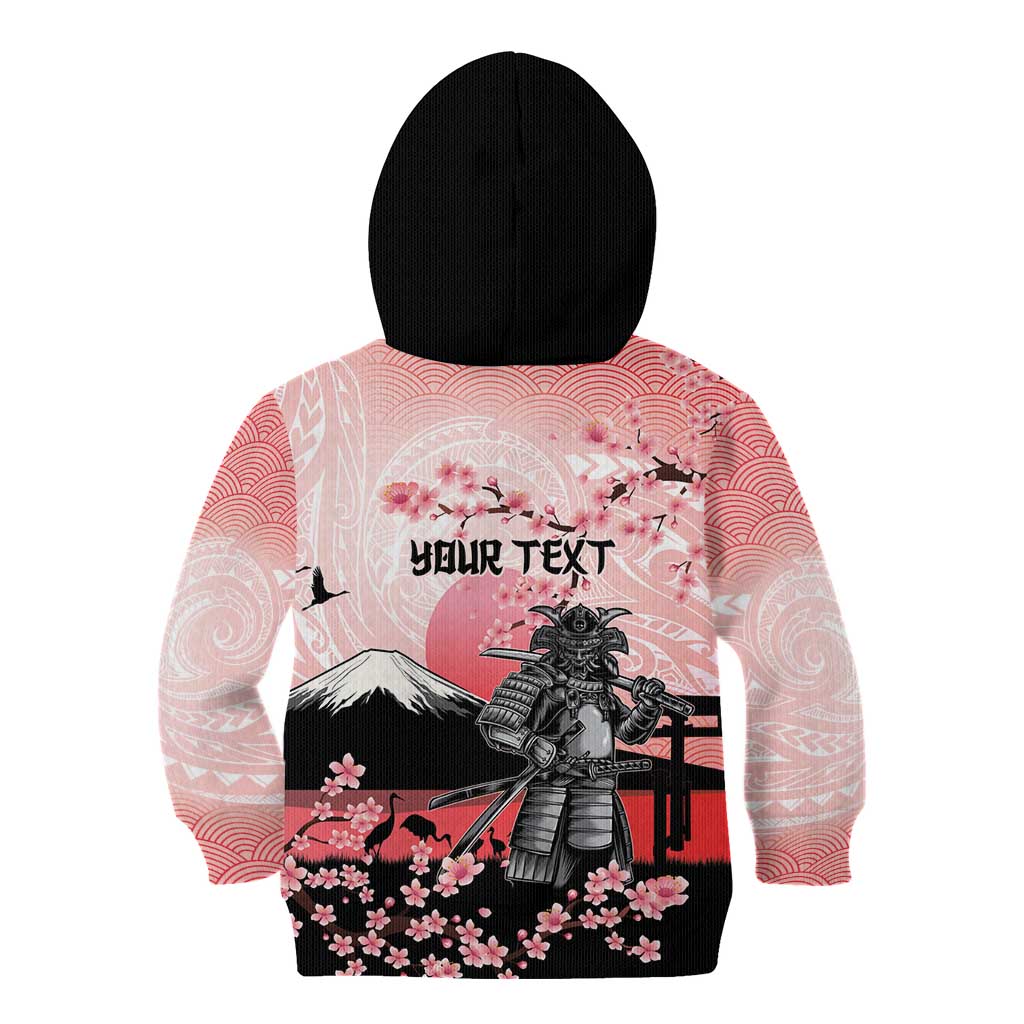 Personalised Japan Samurai Warrior Kid Hoodie Japanese Cherry Blossom Polynesian Pattern - Polynesian Pride