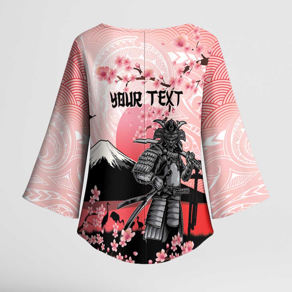 Personalised Japan Samurai Warrior Kimono Sleeve Blouse Japanese Cherry Blossom Polynesian Pattern - Polynesian Pride