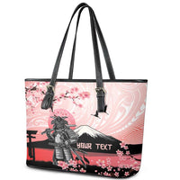 Personalised Japan Samurai Warrior Leather Tote Bag Japanese Cherry Blossom Polynesian Pattern - Polynesian Pride