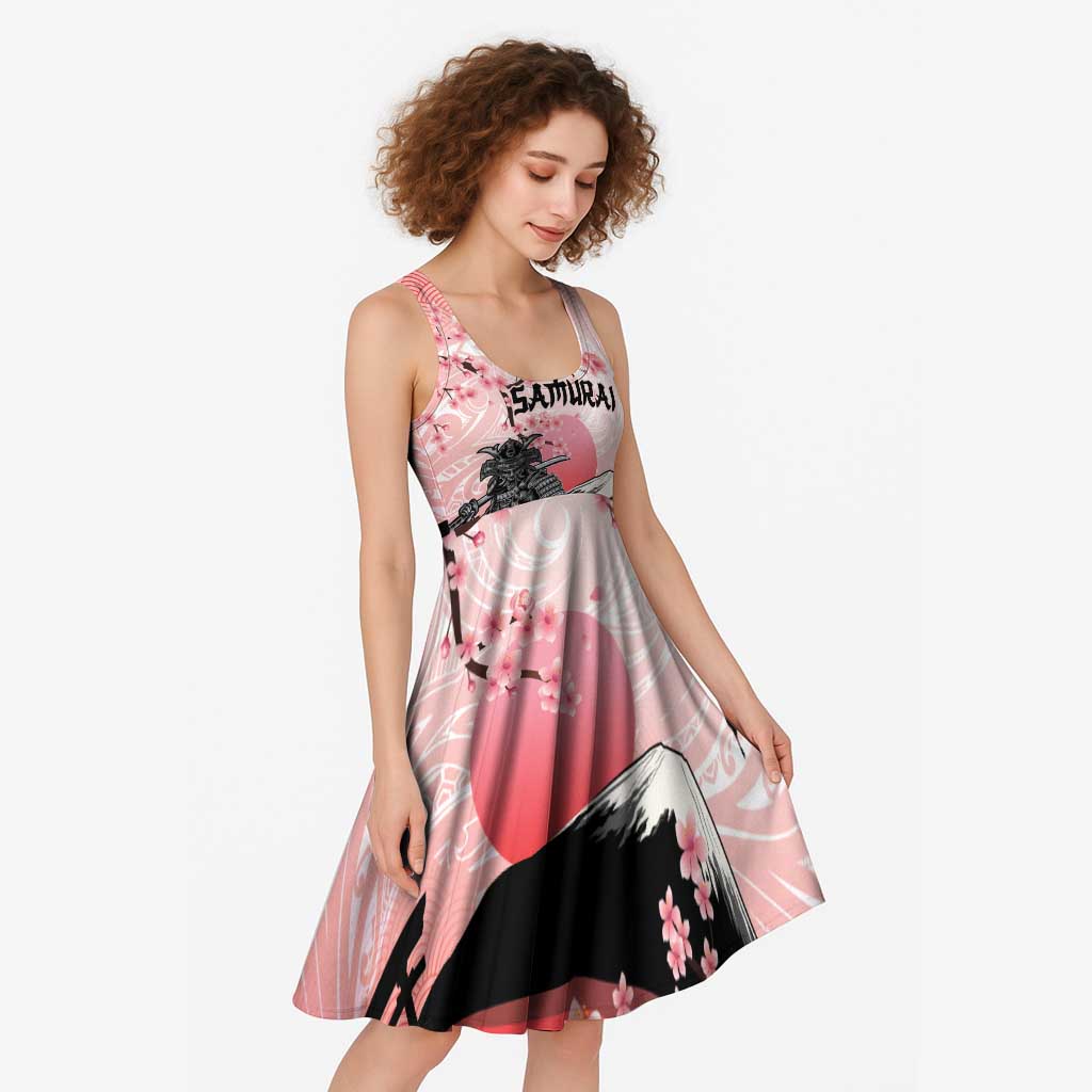 Personalised Japan Samurai Warrior Midi Dress Japanese Cherry Blossom Polynesian Pattern - Polynesian Pride