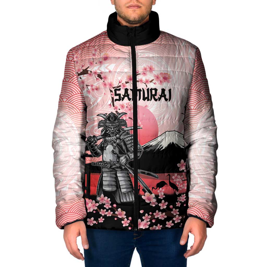 Personalised Japan Samurai Warrior Padded Jacket Japanese Cherry Blossom Polynesian Pattern - Polynesian Pride