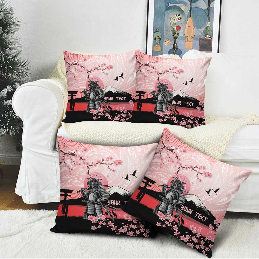 Personalised Japan Samurai Warrior Pillow Cover Japanese Cherry Blossom Polynesian Pattern - Polynesian Pride