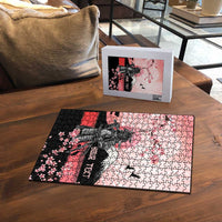 Personalised Japan Samurai Warrior Puzzle Japanese Cherry Blossom Polynesian Pattern - Polynesian Pride