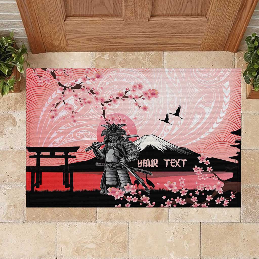 Personalised Japan Samurai Warrior Rubber Doormat Japanese Cherry Blossom Polynesian Pattern - Polynesian Pride