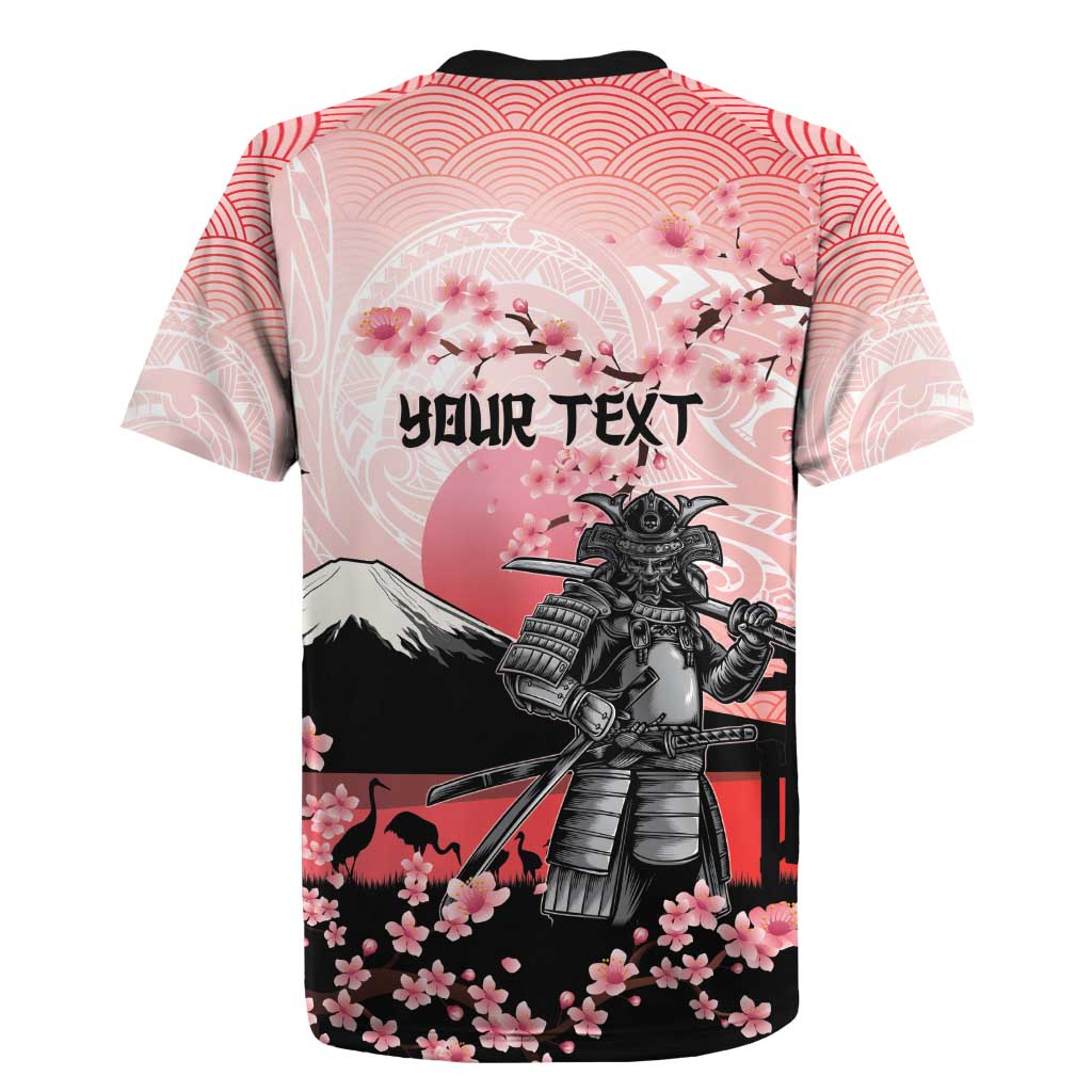Personalised Japan Samurai Warrior Rugby Jersey Japanese Cherry Blossom Polynesian Pattern - Polynesian Pride