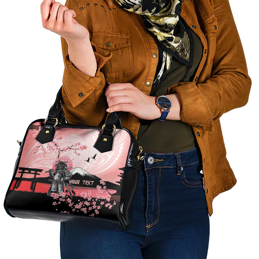 Personalised Japan Samurai Warrior Shoulder Handbag Japanese Cherry Blossom Polynesian Pattern - Polynesian Pride