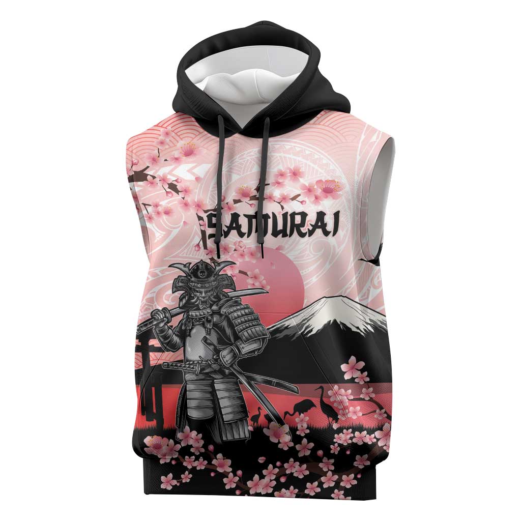Personalised Japan Samurai Warrior Sleeveless Hoodie Japanese Cherry Blossom Polynesian Pattern - Polynesian Pride