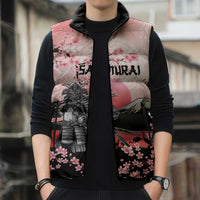 Personalised Japan Samurai Warrior Sleeveless Puffer Jacket Japanese Cherry Blossom Polynesian Pattern - Polynesian Pride