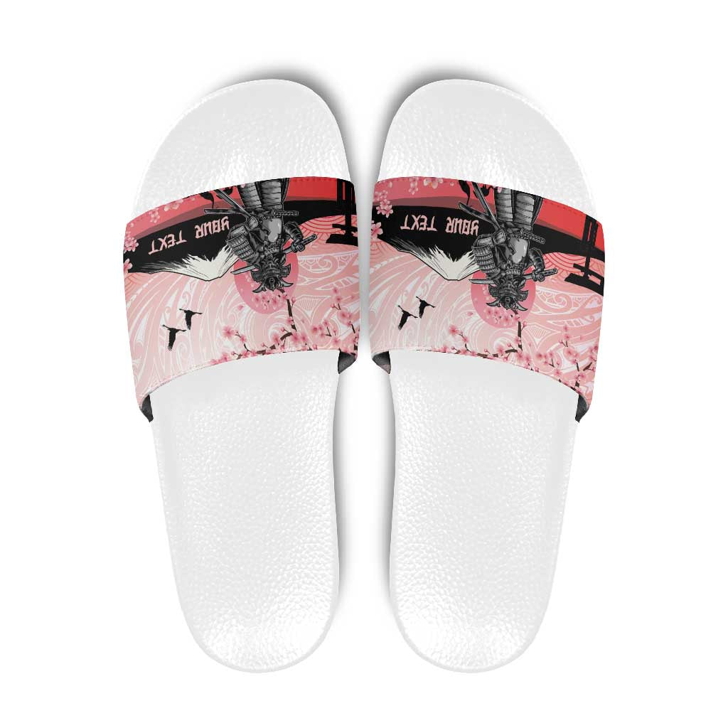 Personalised Japan Samurai Warrior Slide Sandals Japanese Cherry Blossom Polynesian Pattern - Polynesian Pride