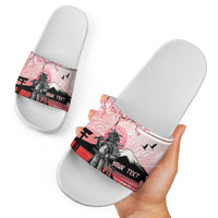 Personalised Japan Samurai Warrior Slide Sandals Japanese Cherry Blossom Polynesian Pattern - Polynesian Pride