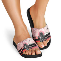 Personalised Japan Samurai Warrior Slide Sandals Japanese Cherry Blossom Polynesian Pattern - Polynesian Pride