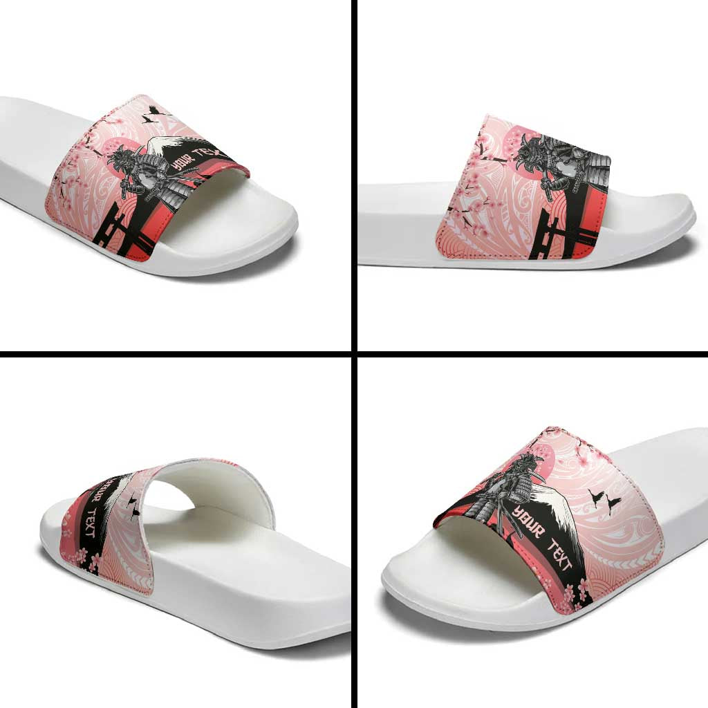 Personalised Japan Samurai Warrior Slide Sandals Japanese Cherry Blossom Polynesian Pattern - Polynesian Pride