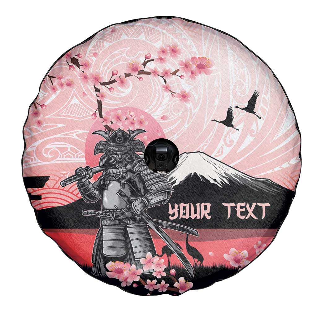 Personalised Japan Samurai Warrior Spare Tire Cover Japanese Cherry Blossom Polynesian Pattern - Polynesian Pride