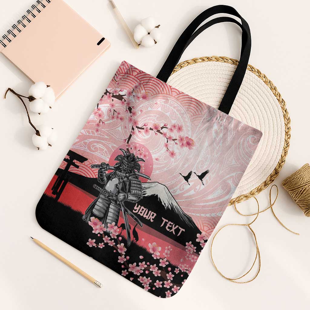 Personalised Japan Samurai Warrior Tote Bag Japanese Cherry Blossom Polynesian Pattern - Polynesian Pride