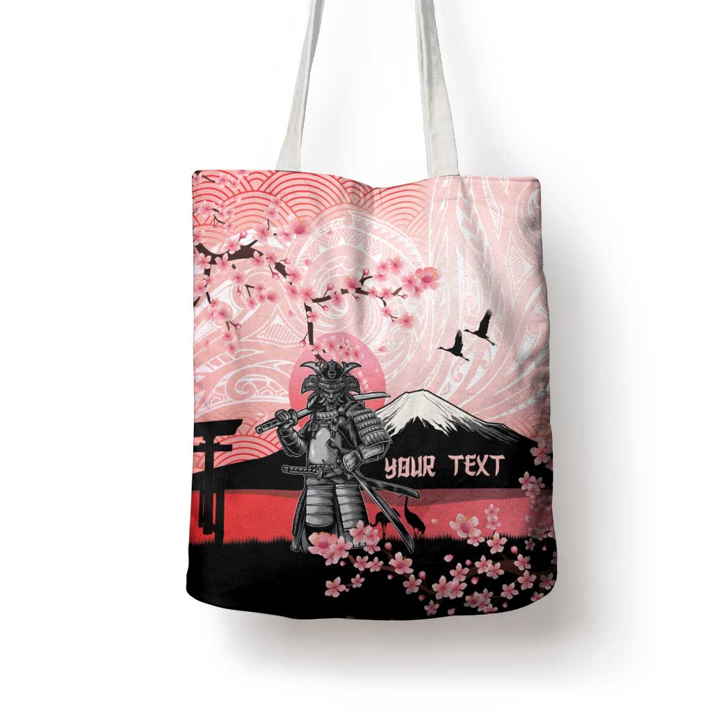 Personalised Japan Samurai Warrior Tote Bag Japanese Cherry Blossom Polynesian Pattern - Polynesian Pride