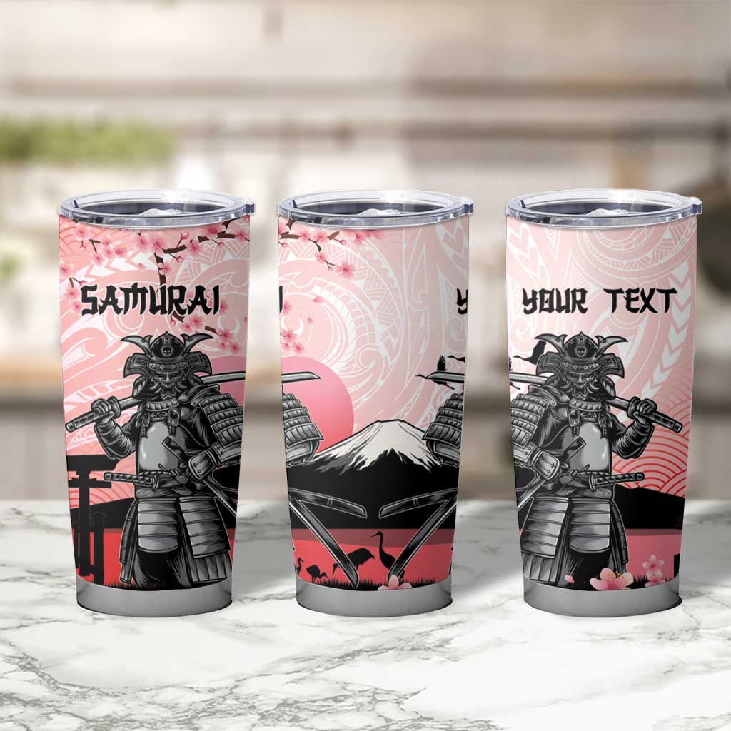 Personalised Japan Samurai Warrior Tumbler Cup Japanese Cherry Blossom Polynesian Pattern - Polynesian Pride