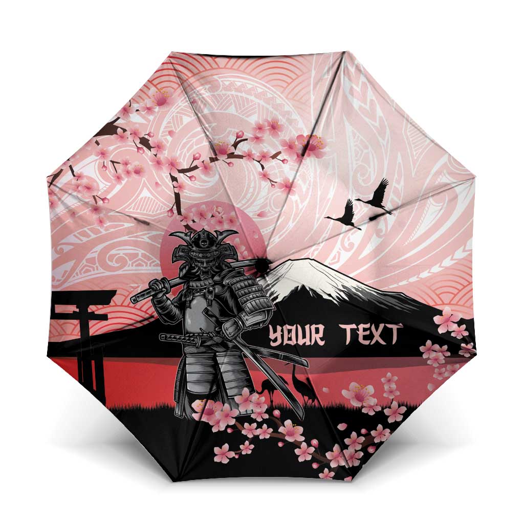 Personalised Japan Samurai Warrior Umbrella Japanese Cherry Blossom Polynesian Pattern - Polynesian Pride