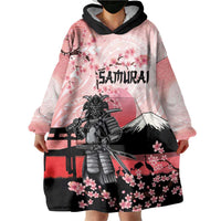 Personalised Japan Samurai Warrior Wearable Blanket Hoodie Japanese Cherry Blossom Polynesian Pattern - Polynesian Pride