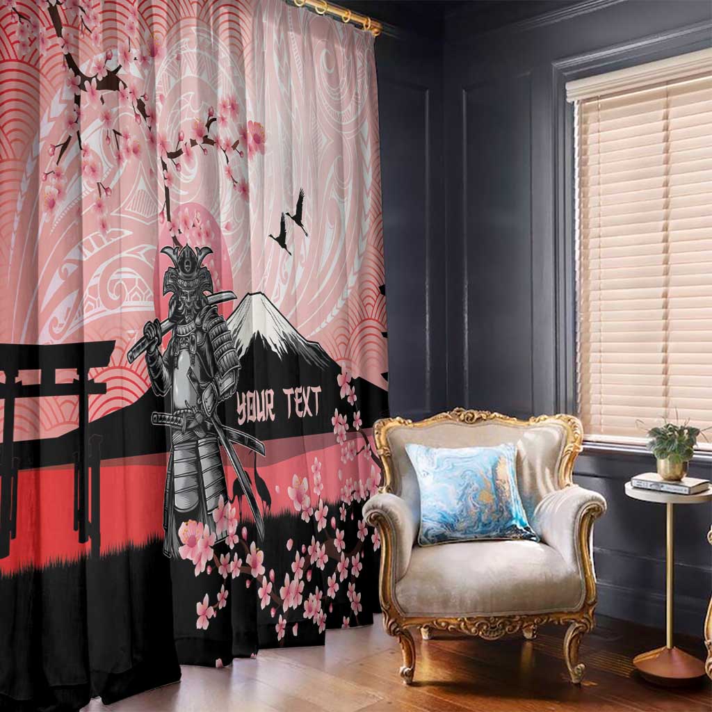 Personalised Japan Samurai Warrior Window Curtain Japanese Cherry Blossom Polynesian Pattern - Polynesian Pride