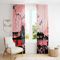 Personalised Japan Samurai Warrior Window Curtain Japanese Cherry Blossom Polynesian Pattern - Polynesian Pride