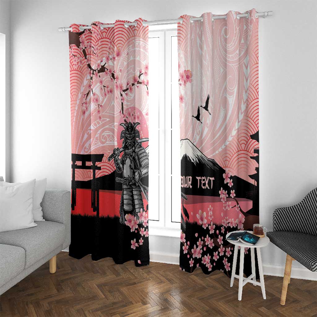 Personalised Japan Samurai Warrior Window Curtain Japanese Cherry Blossom Polynesian Pattern - Polynesian Pride