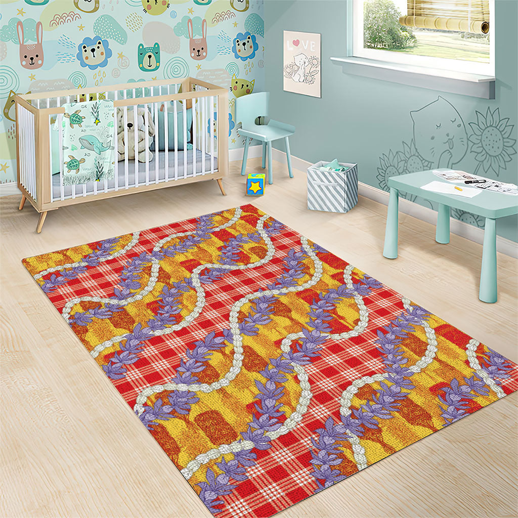 Hawaii Kahili Palaka Motifs Area Rug Hawaiian Honohono Pikake Lei