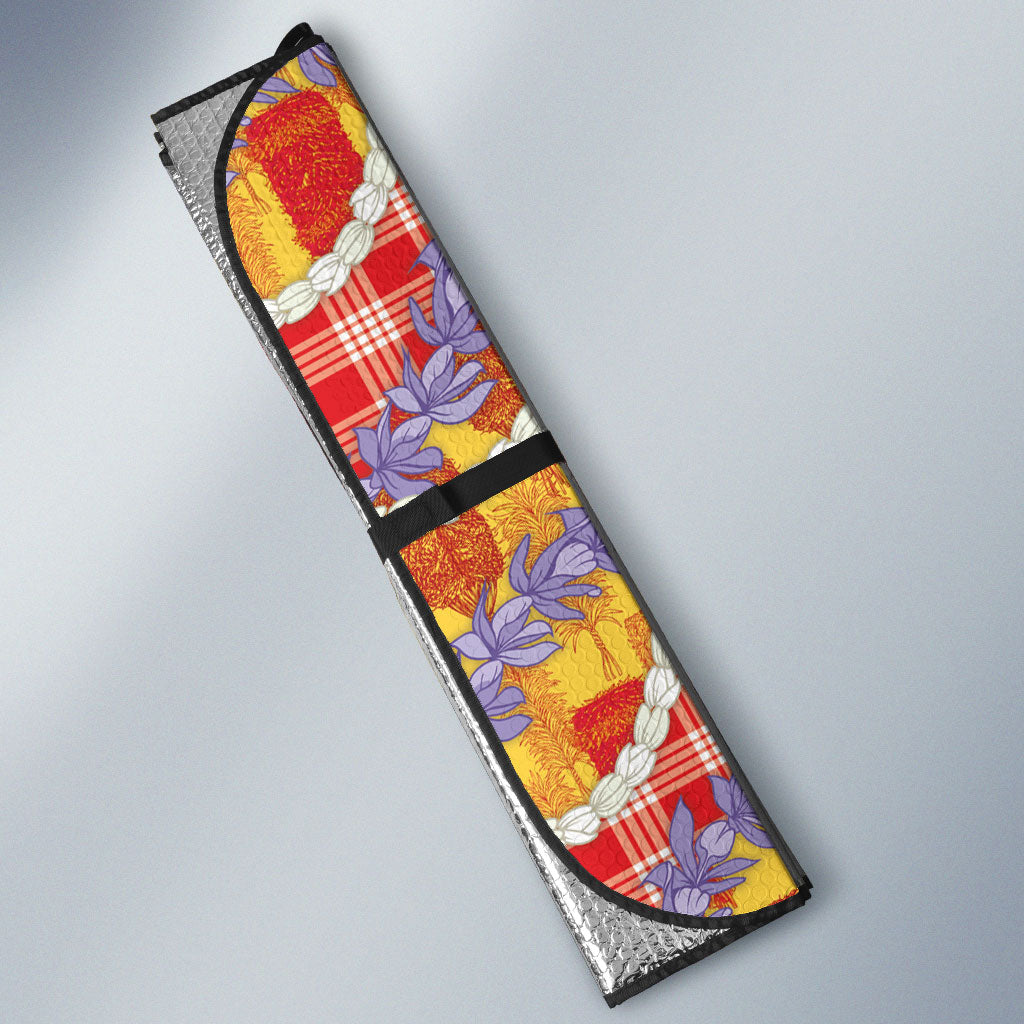 Hawaii Kahili Palaka Motifs Auto Sun Shade Hawaiian Honohono Pikake Lei