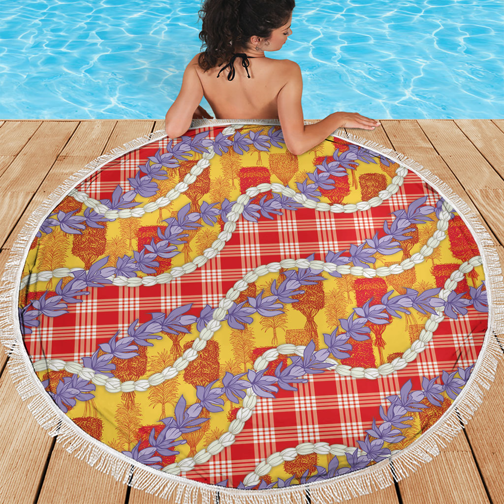 Hawaii Kahili Palaka Motifs Beach Blanket Hawaiian Honohono Pikake Lei
