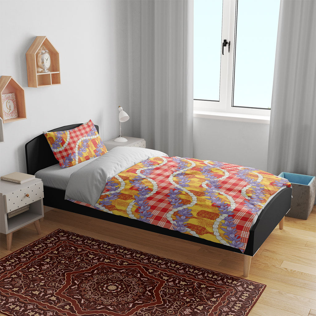 Hawaii Kahili Palaka Motifs Bedding Set Hawaiian Honohono Pikake Lei